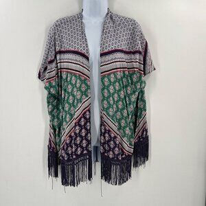 VS‎ Swim Coverup XS S Floral Geometric Fringe Shrug Cardigan Beach Resort Wear